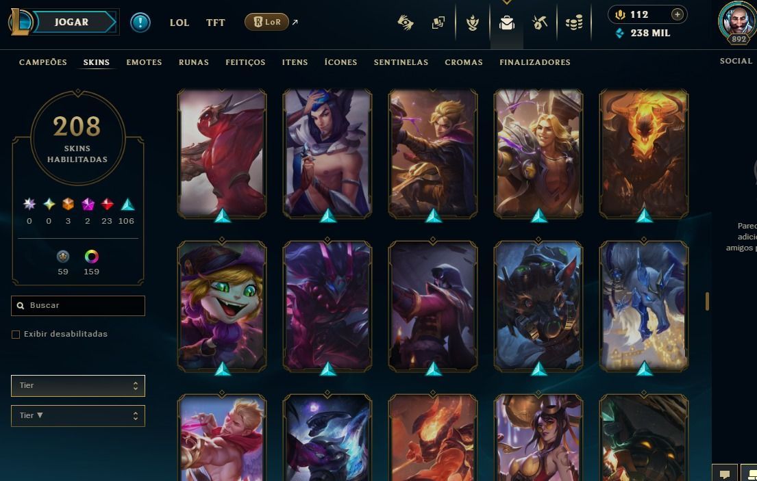 CONTA COM MUITAS SKINS ELO GOLD