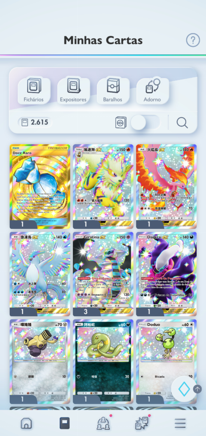 Conta Pokémon TCG - NV 34 com mais de 2,5k cartas, Doce Raro Coroa PT BR e mais!