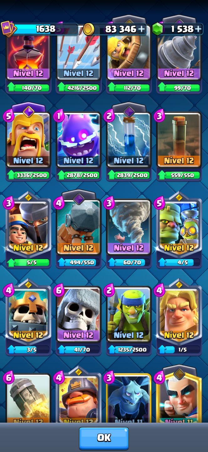 Conta clash royale 12k de troféus com todas as cartas