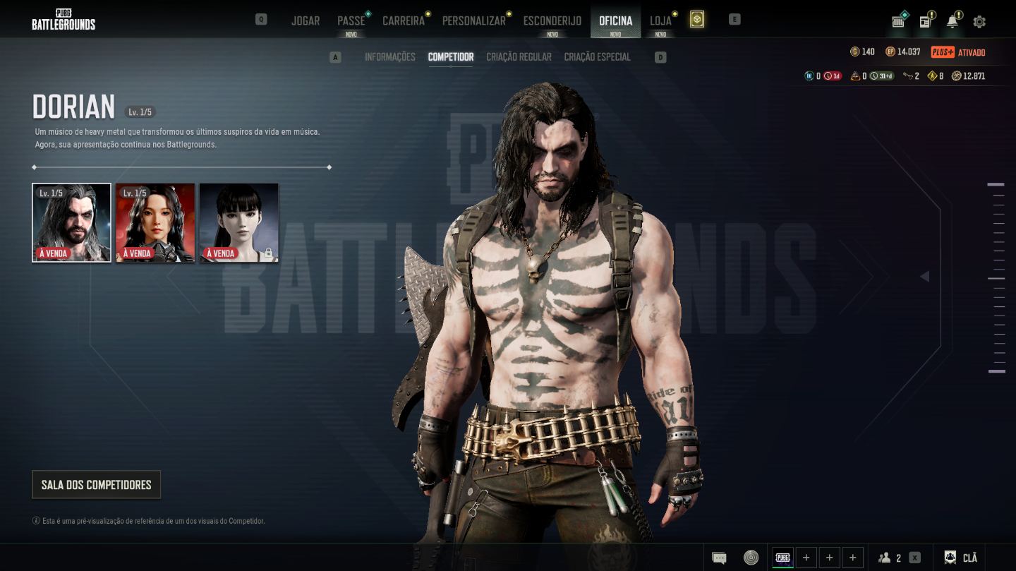 CONTA PUBG PLUS+ LV500 - 7 PROGRESSIVAS - DORIAN E HANNA LV1