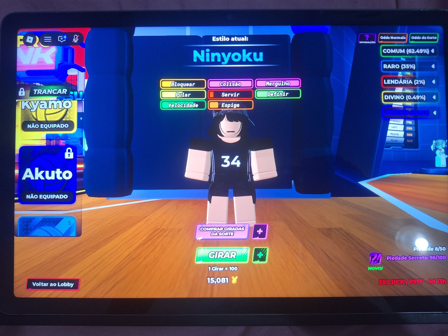 ROBLOX CONTA DE VOLEYBALL LEGENDS/ HAIKYUU LEGENDS | COM CHAT LIBERADO!!