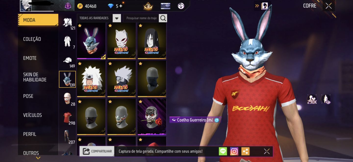 CONTA BRABA FREE FIRE, ANGELICAL ROXA + COELHÃO+MASCARA STEIKE E MUITO MAIS