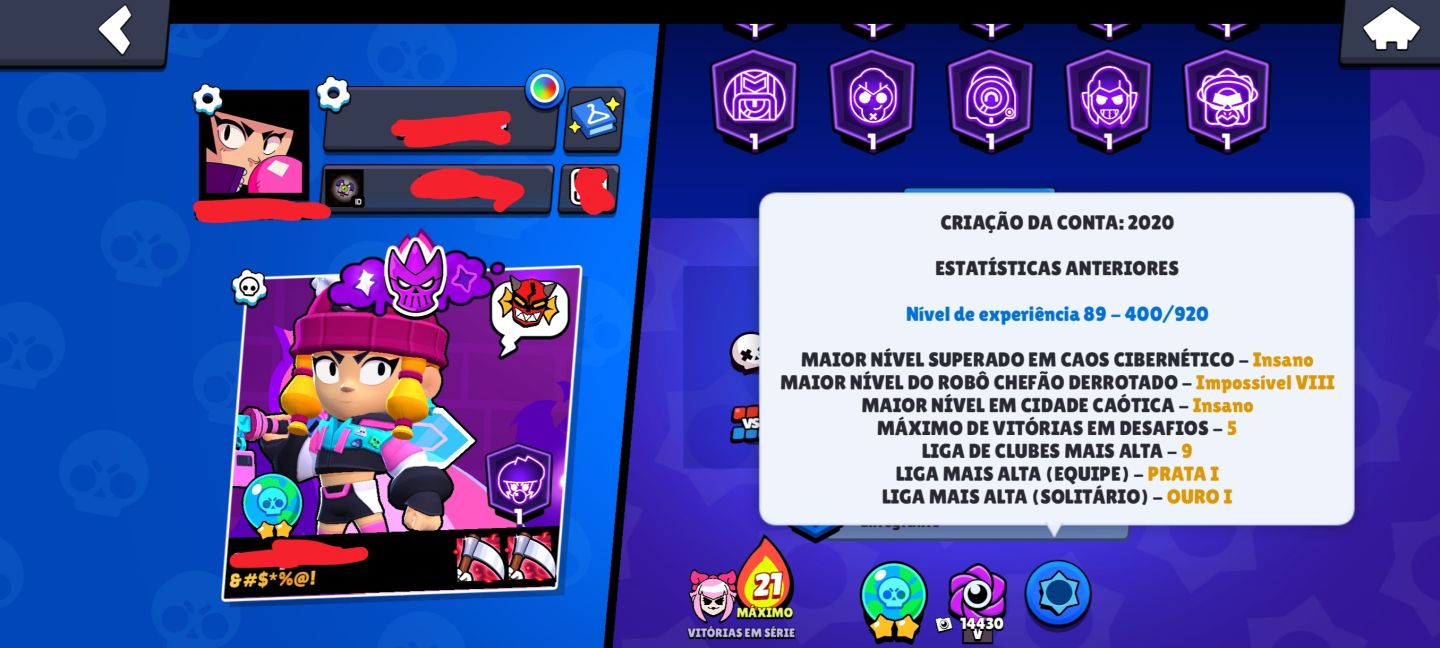 Conta de brawl stars com mais de 44k de troféus, conta antiga com muitas skins