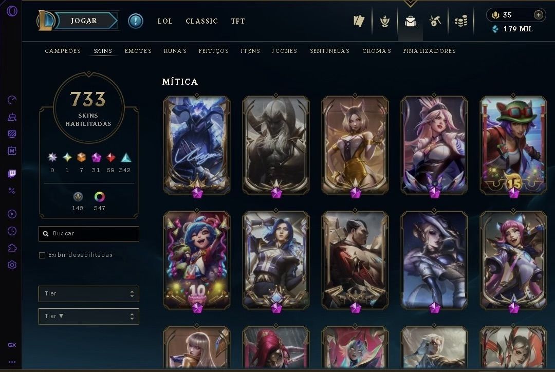 Conta legais of legends cheia de skin oportunidade Level 1138