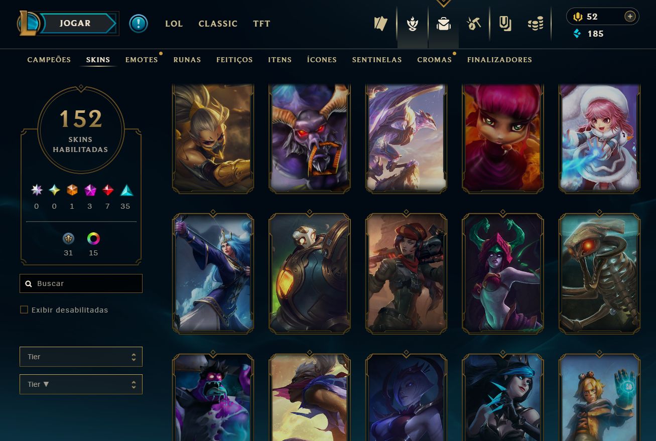 [ACESSO IMEDIATO] 152 Skins 165 Campeões