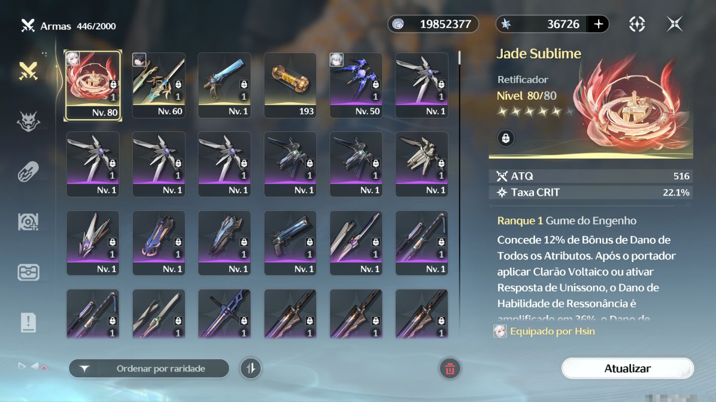 Wuthering waves:Hsin S3+arma assinatura, Rebecca 36 mil astristes 77 giros azuis