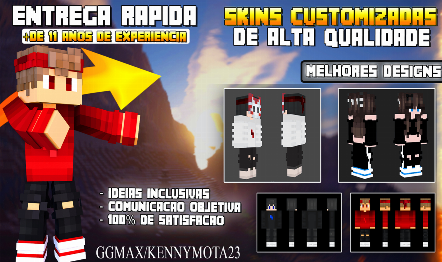SUA SKIN MINECRAFT ÚNICA: CUSTOMIZADA/ENTREGA-RÁPIDA DO SEU JEITO 15 anos de EXP