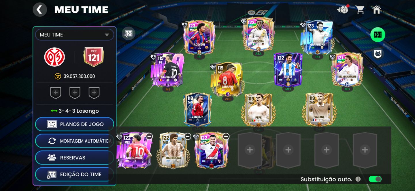[CONTA DE FC MOBILE | 121 DE GER | NÍVEL 48 com GARRINCHA , MESSI , OKOCHA ]
