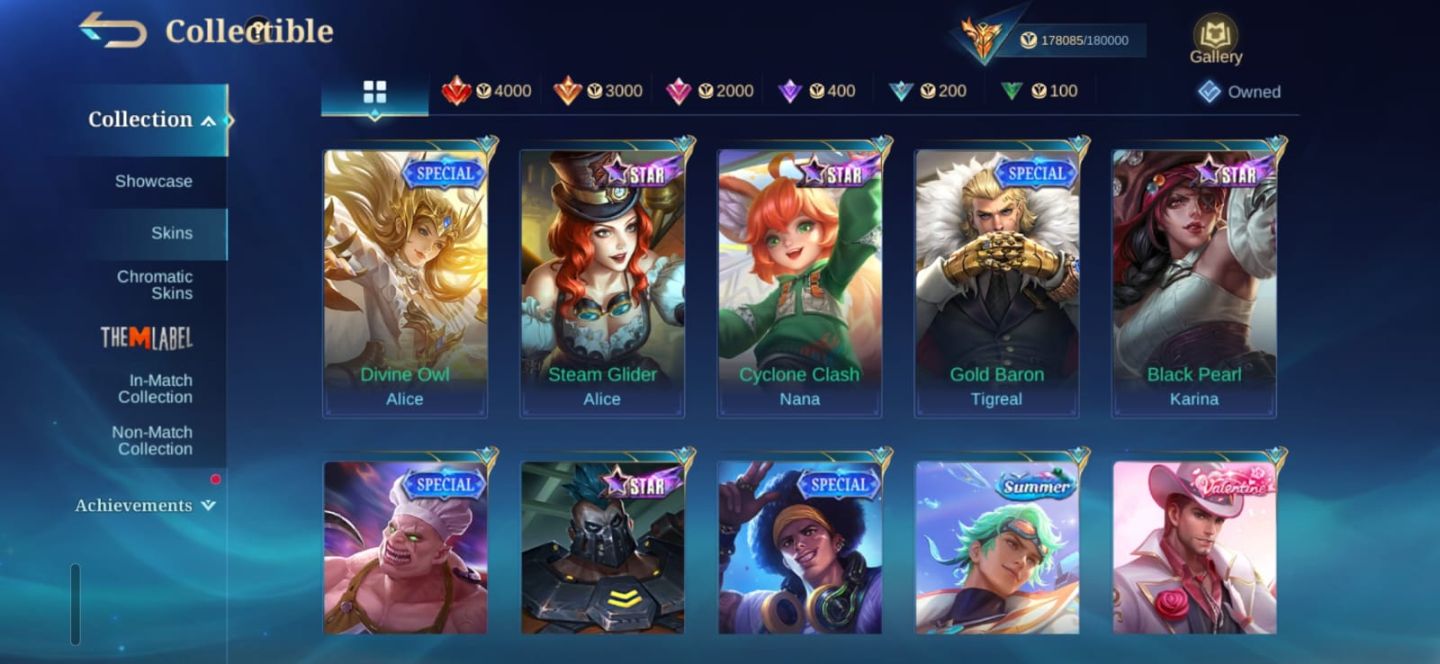 MLBB MEGA COLECIONADOR 5 | SKINS LEGEND | CONTA RARA E EXCLUSIVA