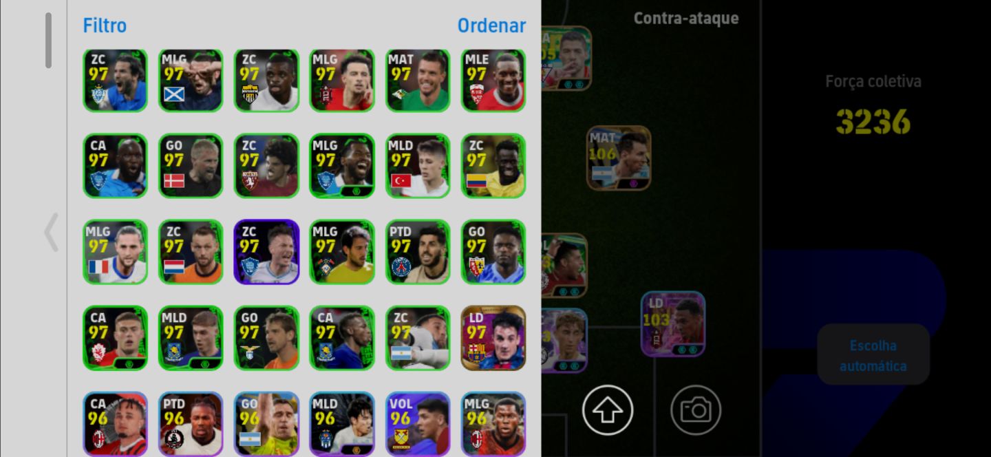 Conta Meta de Efootball Mobile com Messi 2021, Suarez, Cavani, Rivaldo e Mathaus