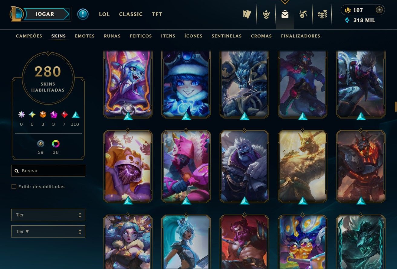 [ENTREGA AUTOMÁTICA] CONTA LOL E WILD RIFT 280 SKINS GOLD 4 97% WR 29W 1L