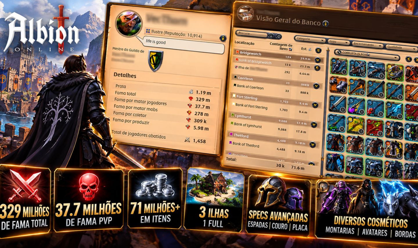 CONTA ALBION 329M FAMA | 71M+ EM ITENS | 37M PVP | 3 ILHAS | FULL PVP