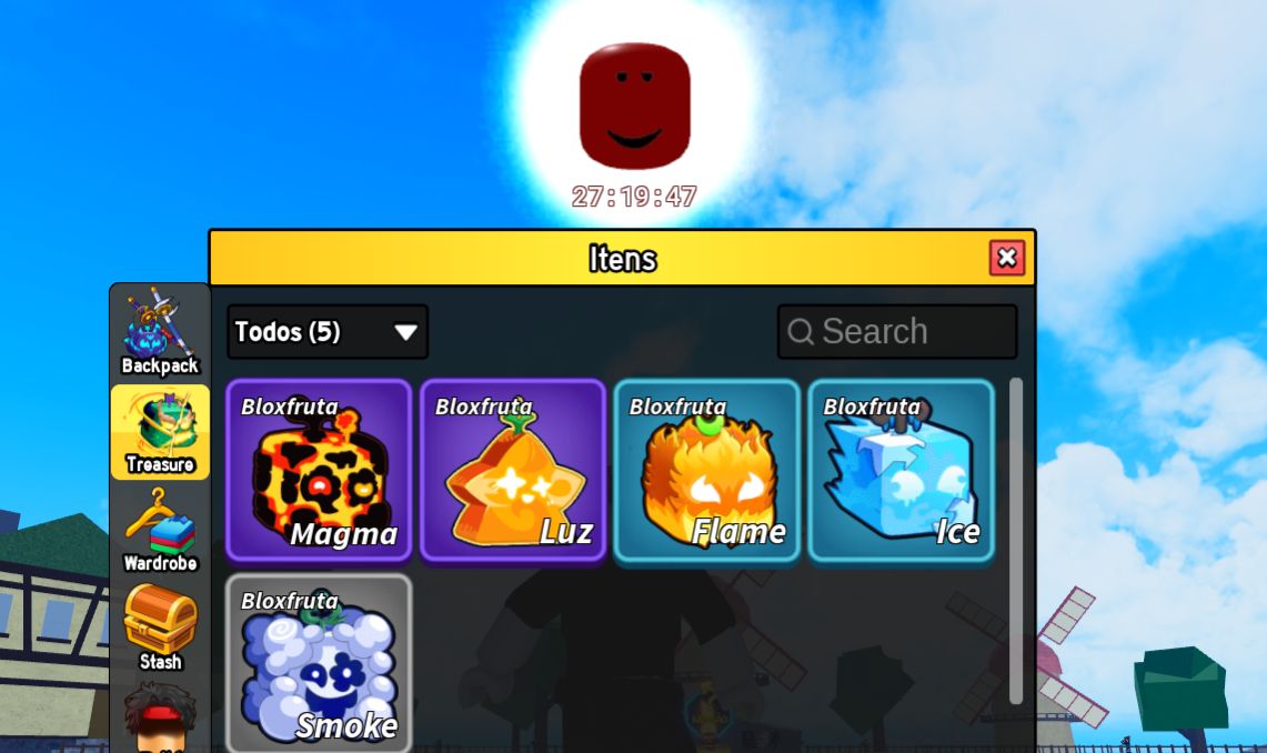 CONTA BLOX FRUIT, ROBLOX LV 1 COM LUZ, ICE, MAGMA E OUTRAS FRUTAS NO INVENTARIO.
