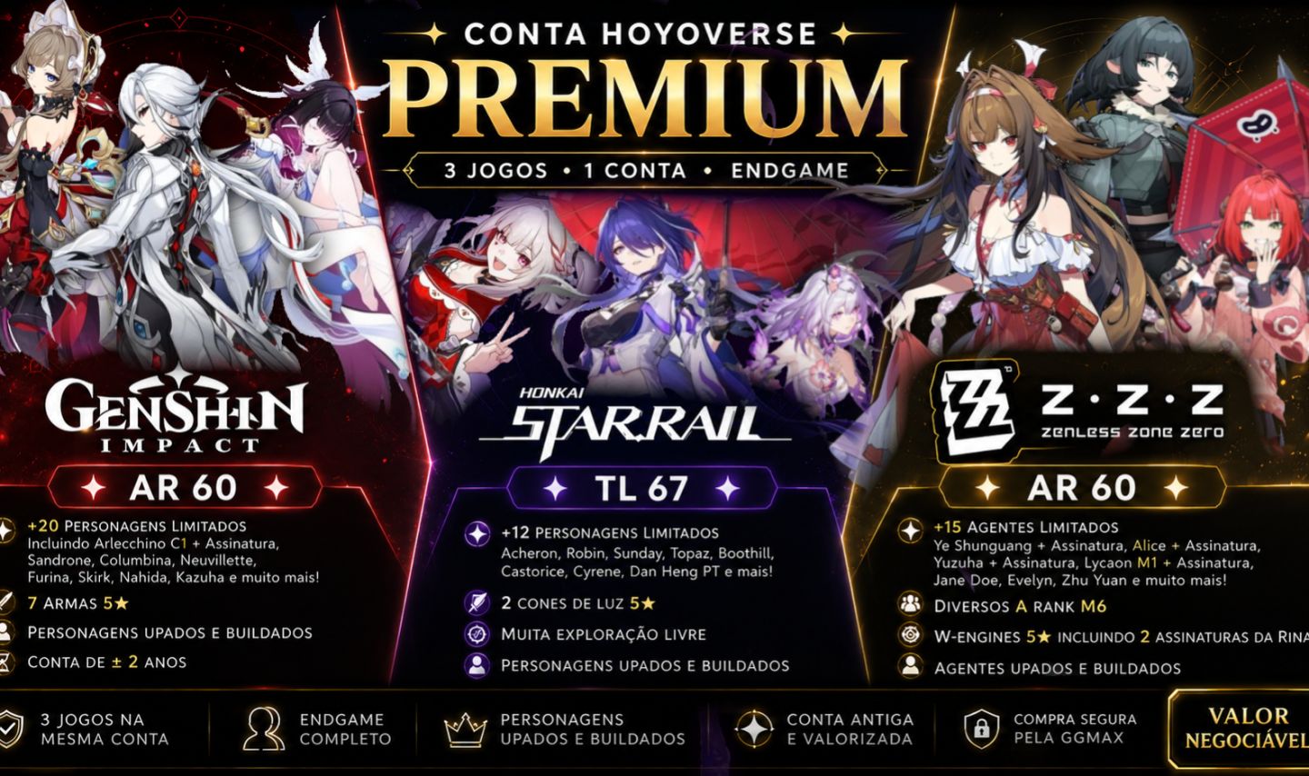 CONTA HOYOVERSE PREMIUM | GENSHIN + ZZZ + HSR | AR60 | ENDGAME | MUITOS T5 e +!