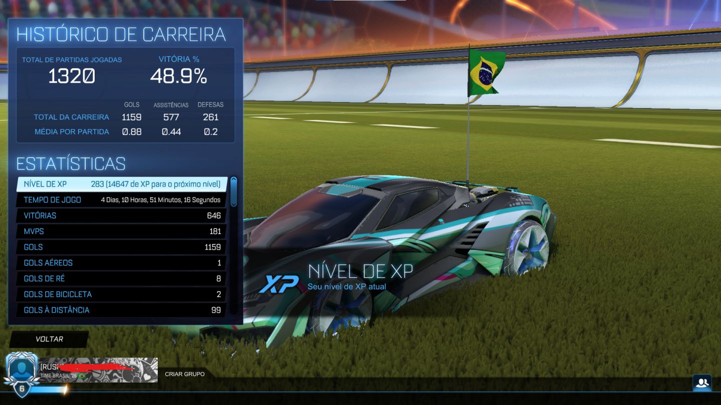 Continha top de Rocket league de 2 anos lv de xp 283