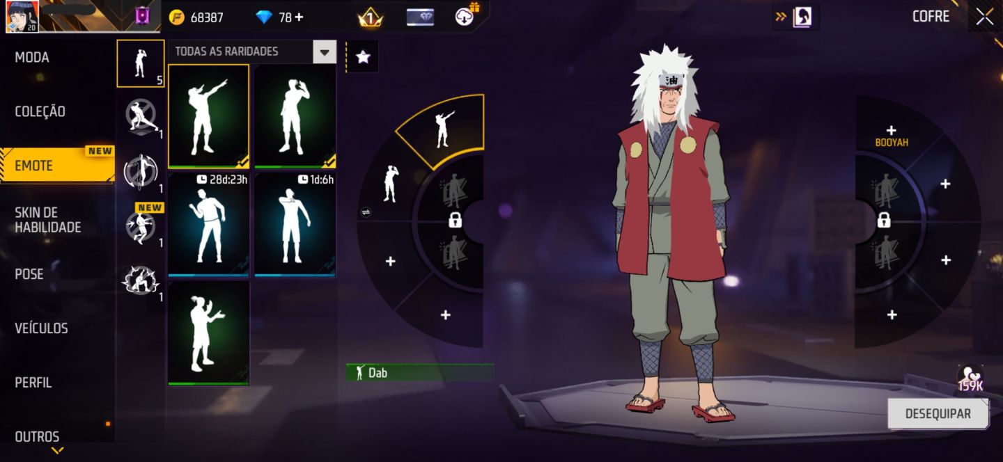 CONTA FREE FIRE COM CONJUNTO JIRAIYA | CONJUNTO MANO CASUAL | MP40 MECÂNICA