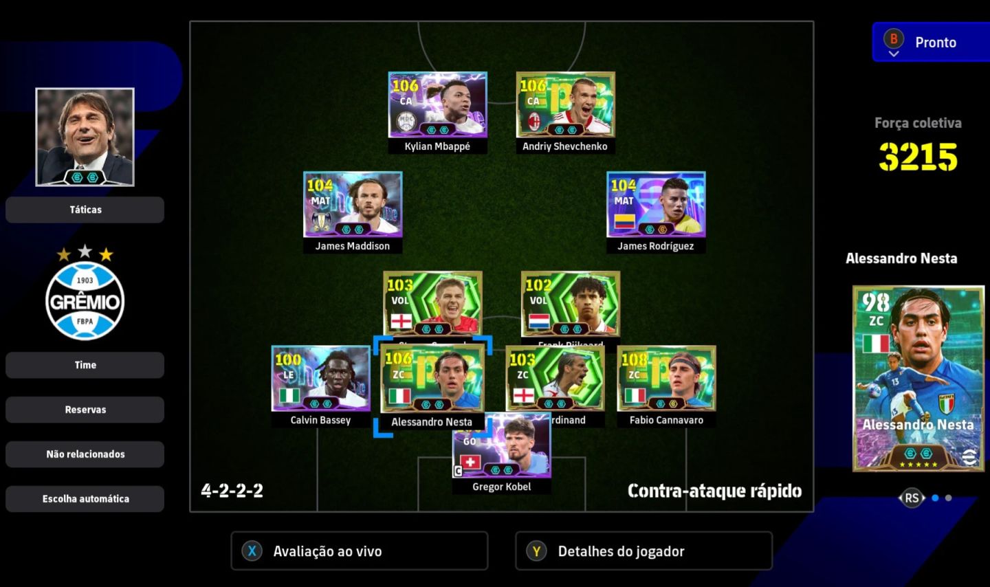 CONTA eFootball STEAM | FORÇA 3215 | MBAPPÉ 106 + SHEVCHENKO 106 + NESTA 106