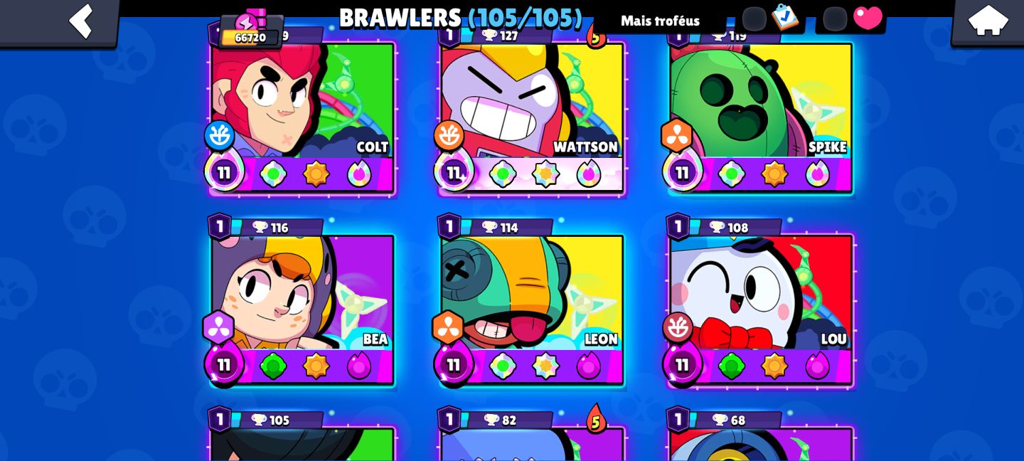 CONTA BRAWL STARS 66K TROFÉUS | 105/105 BRAWLERS | 42 COM 1K