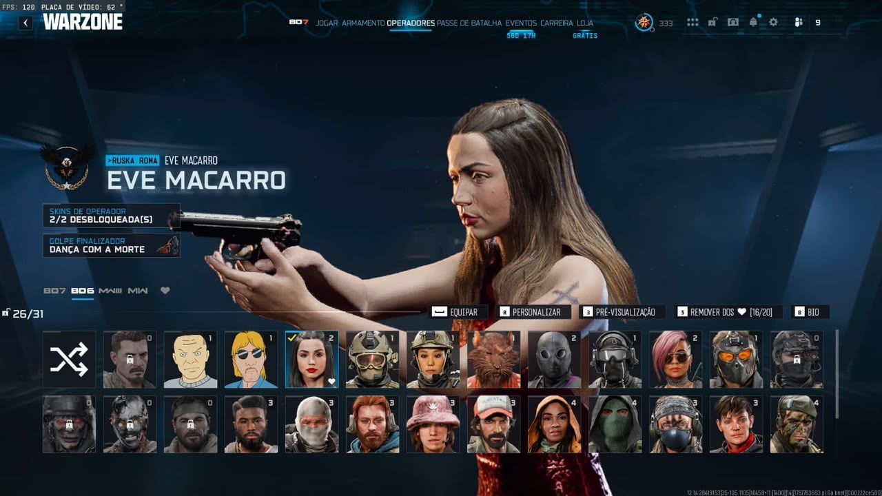 Conta warzone com Alucard, Izzy, Bailarina, Michael Myers
