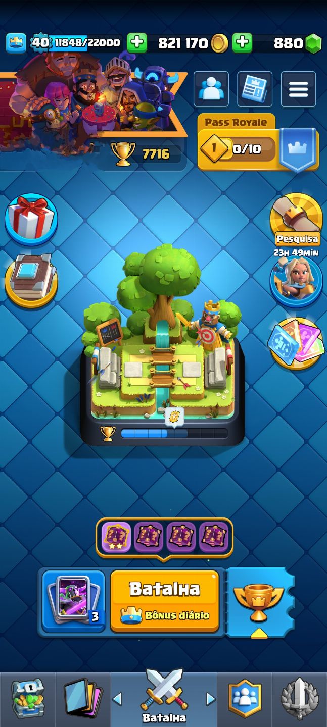 Clash Royale com 4 evoluções e arena 20