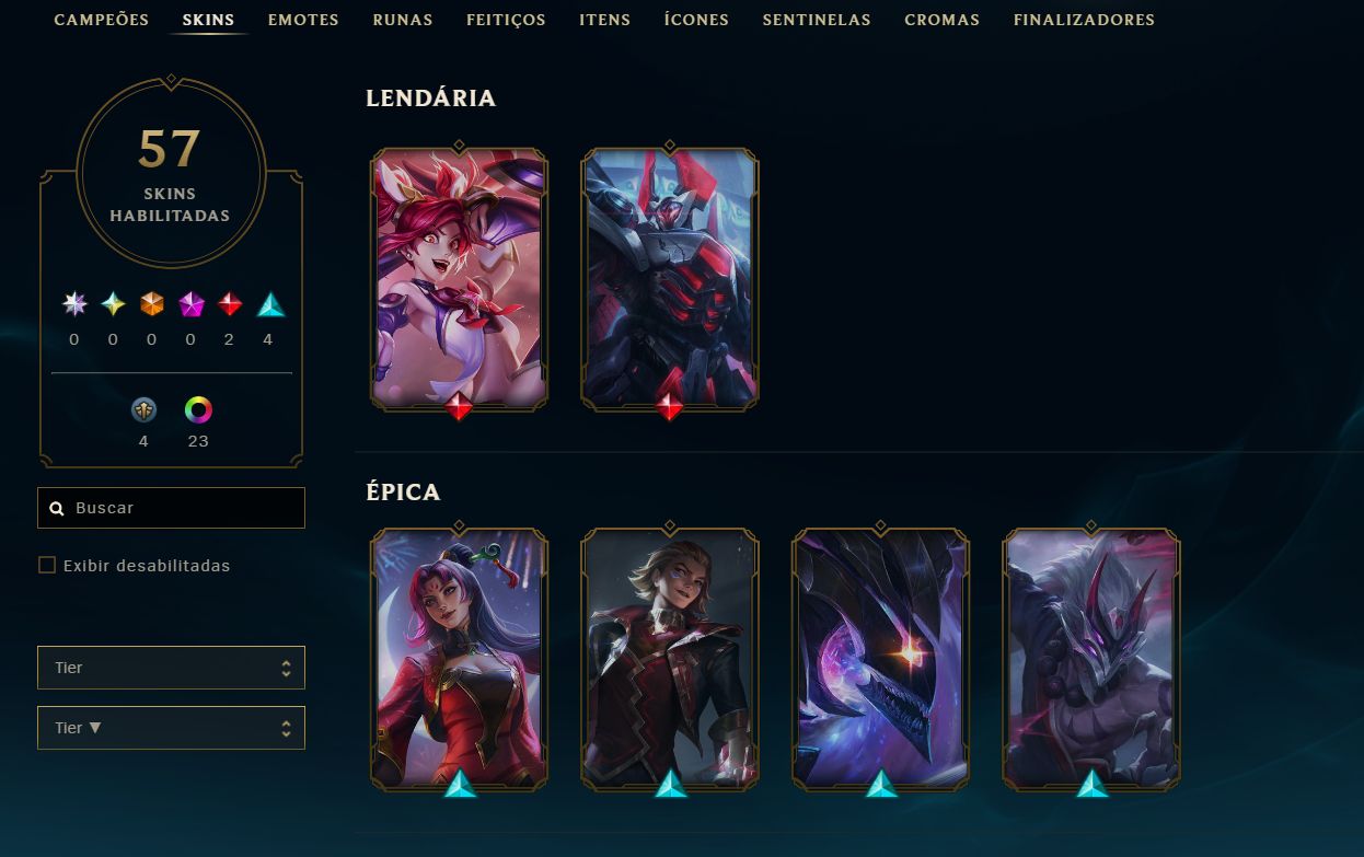 Conta do lol nv 96, diamante II, 135 campeões, 51 skin(2 lendárias e 4 épicas)