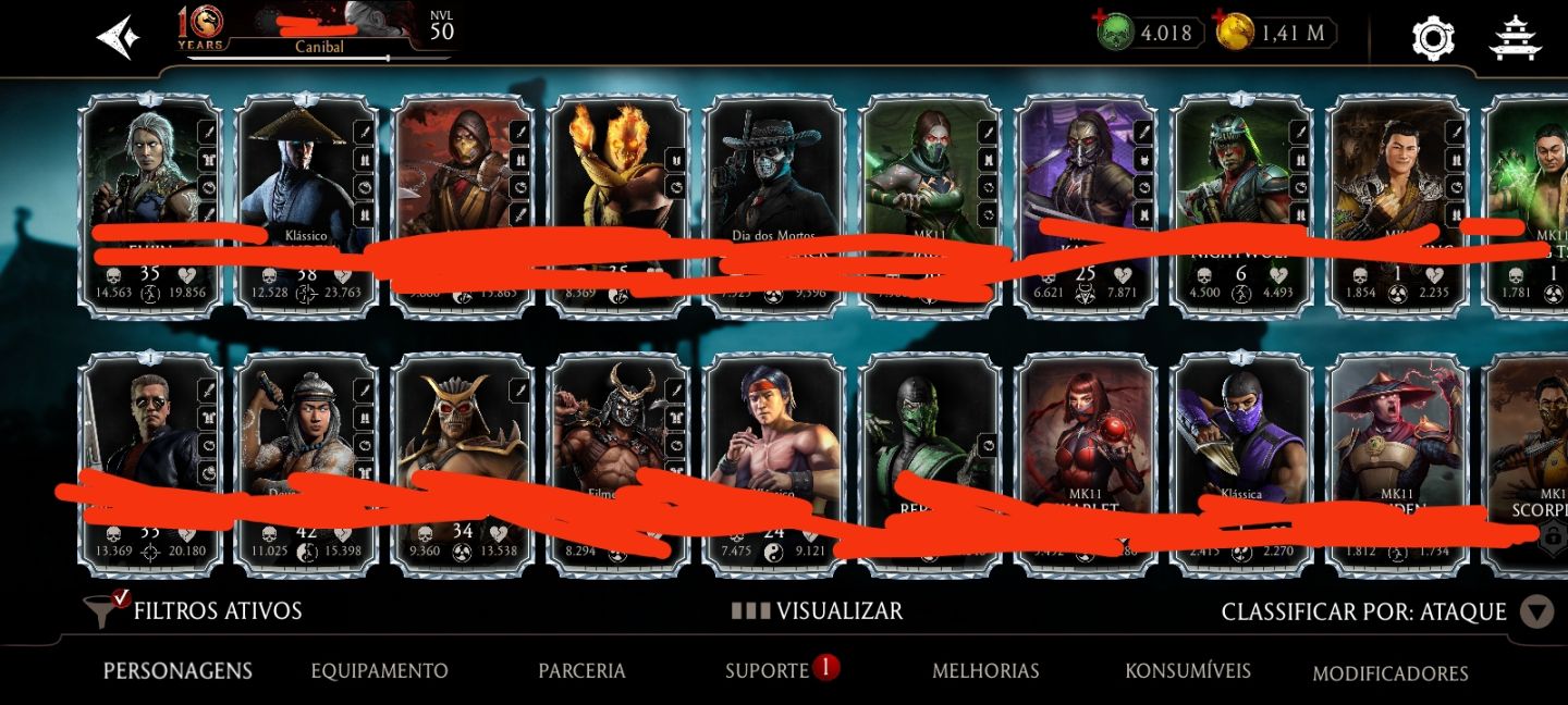 CONTA DE MK MOBILE COM 4K DE ALMAS E 8 CARTAS DIAMANTE MK11 E NIVEL 50 AVANÇADA