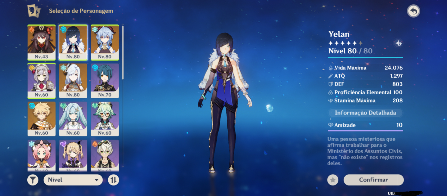 Conta Genshin F2P AR 53 com 4 personagens T5 e 2 armas T5