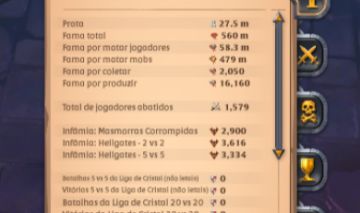 CONTA ALBION ONLINE 560M DE FAMA + 64M DE PRATA + 19 DIAS PREMIUM 400 só hoje