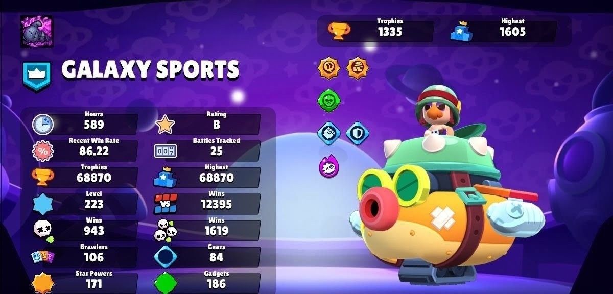 CONTA BRAWL STARS RARA DE 2019 68K TR 106/106 BRAWLERS 446 SKINS 60 HIPER