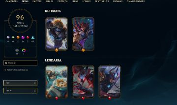 CONTA LOL COM 96 SKINS NV 463 FULL CHAMPS PRATA