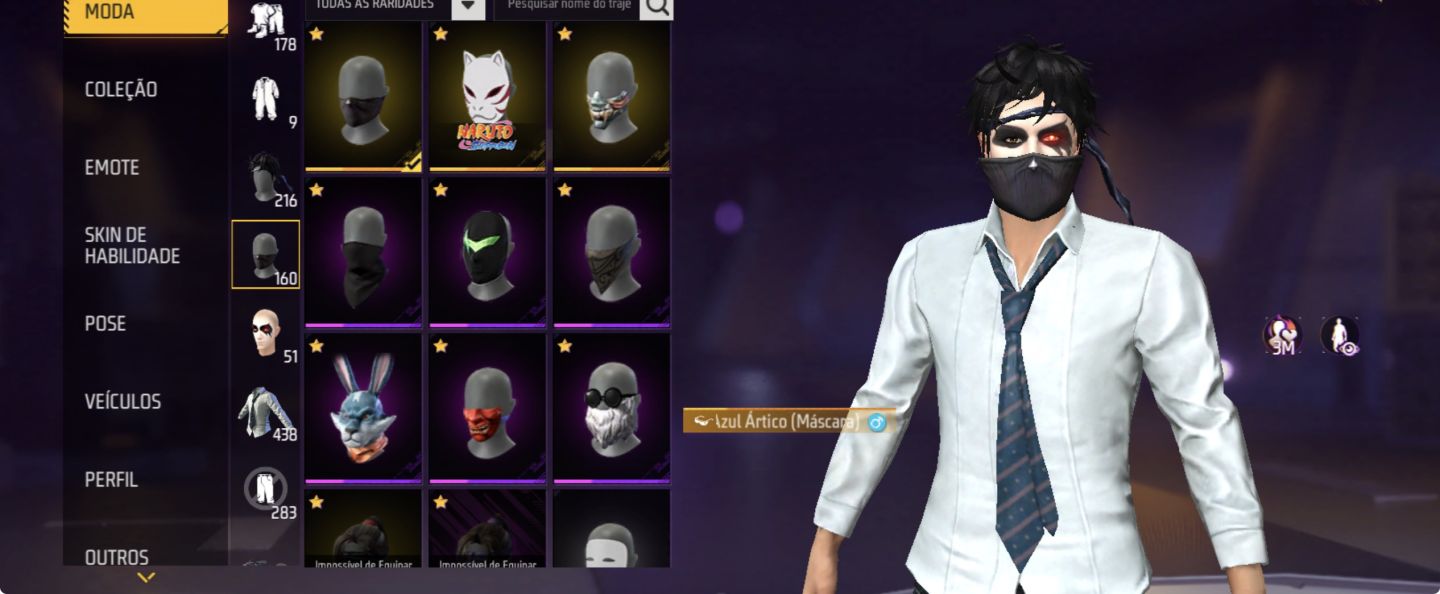 Conta Free Fire com full skins do naruto e mais