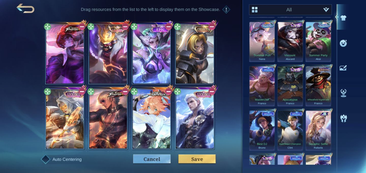 Conta MLBB 285 skins, épicas, aspirants, legend, Kof, Colab. etc