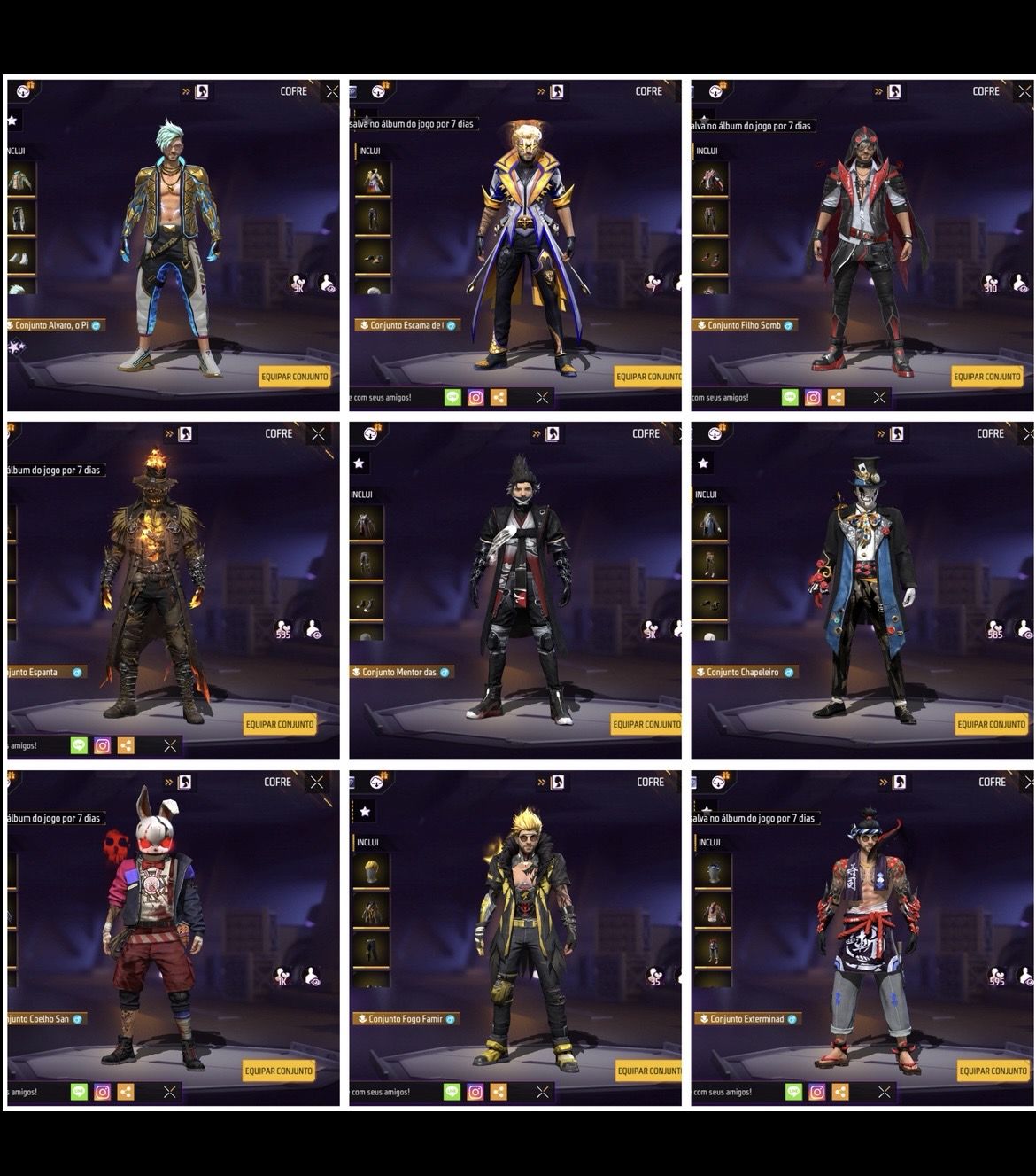 CONTA DE FREE FIRE GEMADA MASCULINA E FEMININA VETERANA 598 PEITAS PRIME 6
