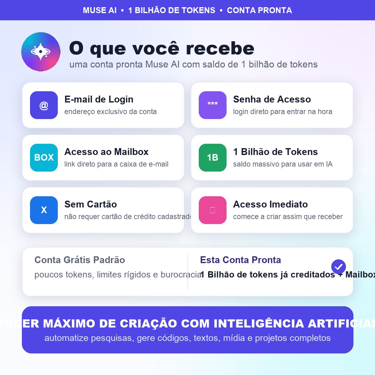 MUSE AI 1 BILHÃO DE TOKENS | CONTA PRONTA | SEM CARTÃO | ENTREGA RÁPIDA