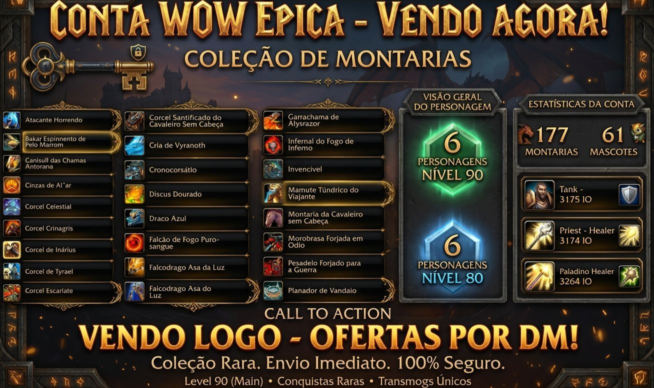 VENDA DE CONTA WOW ÉPICA - COLECIONADOR & ENDGAME PRONTO