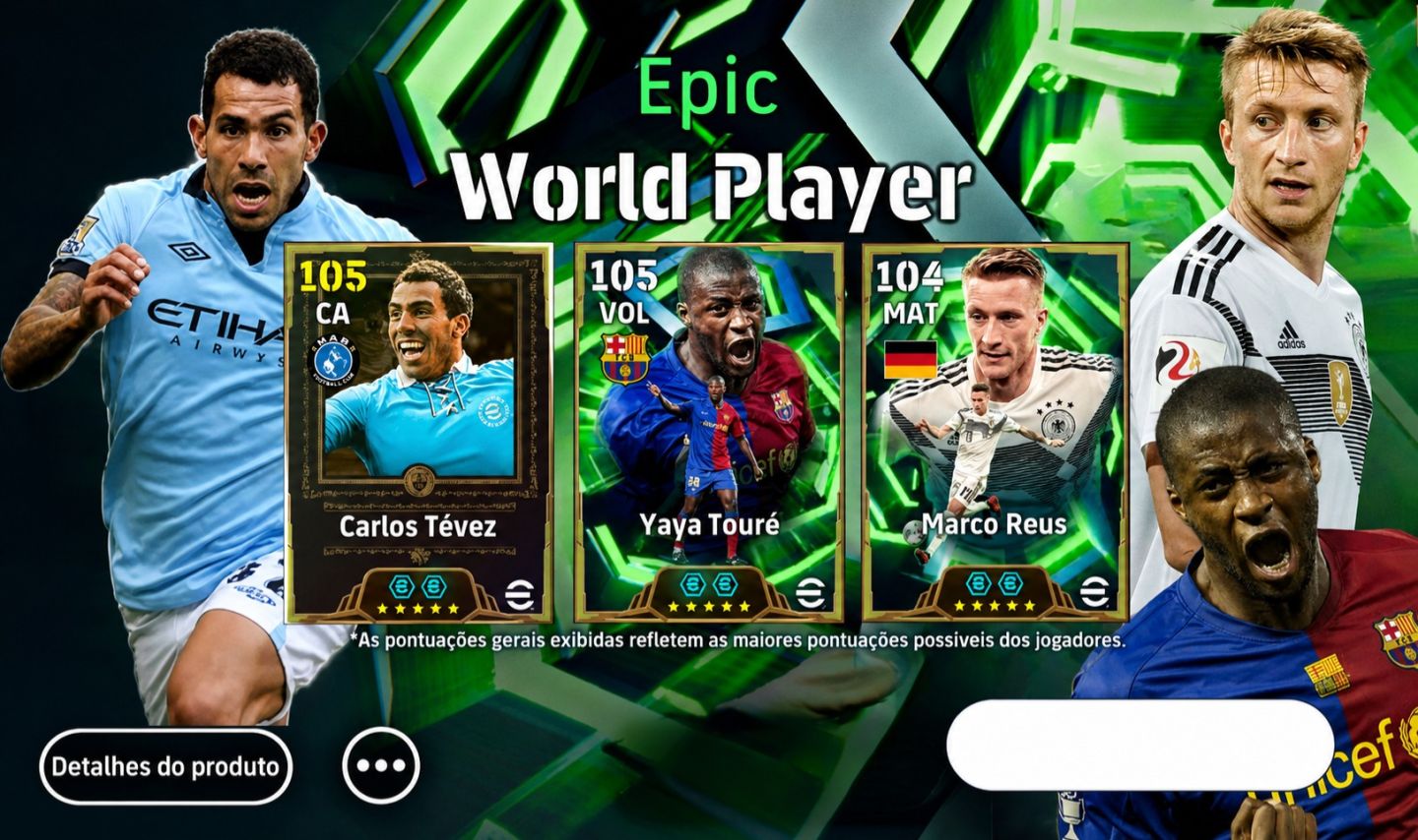 CONTA PACK EFOOTBALL COM TEVEZ 30 ANOS,MARCO REUS,YAYA TOURE,LAMPARD,TOTTI, BEST