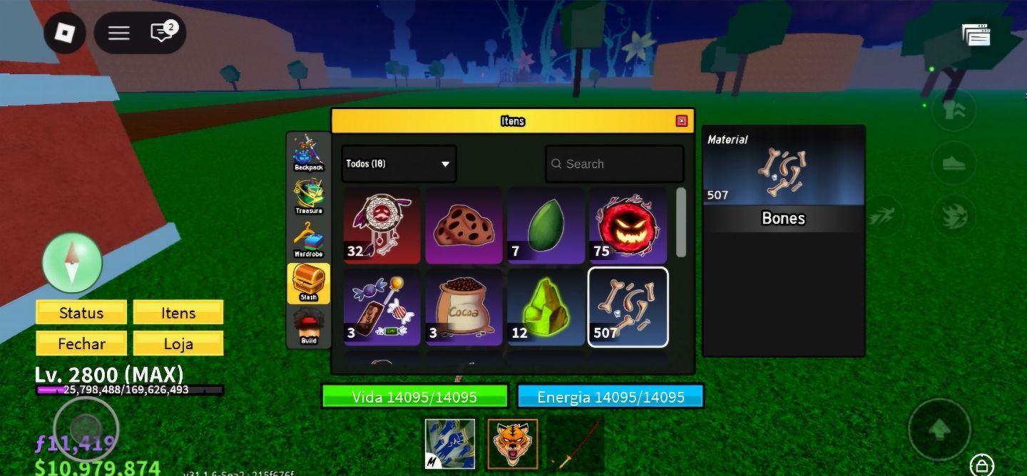 [LVL MAX] CONTA BLOX FRUITS TIGER FRUIT + PALE SCARF + ITENS RAROS