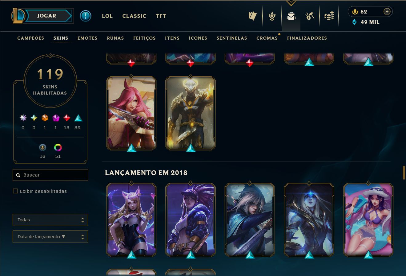 Conta lol lvl 176 - platina 4 (SOLOQ)