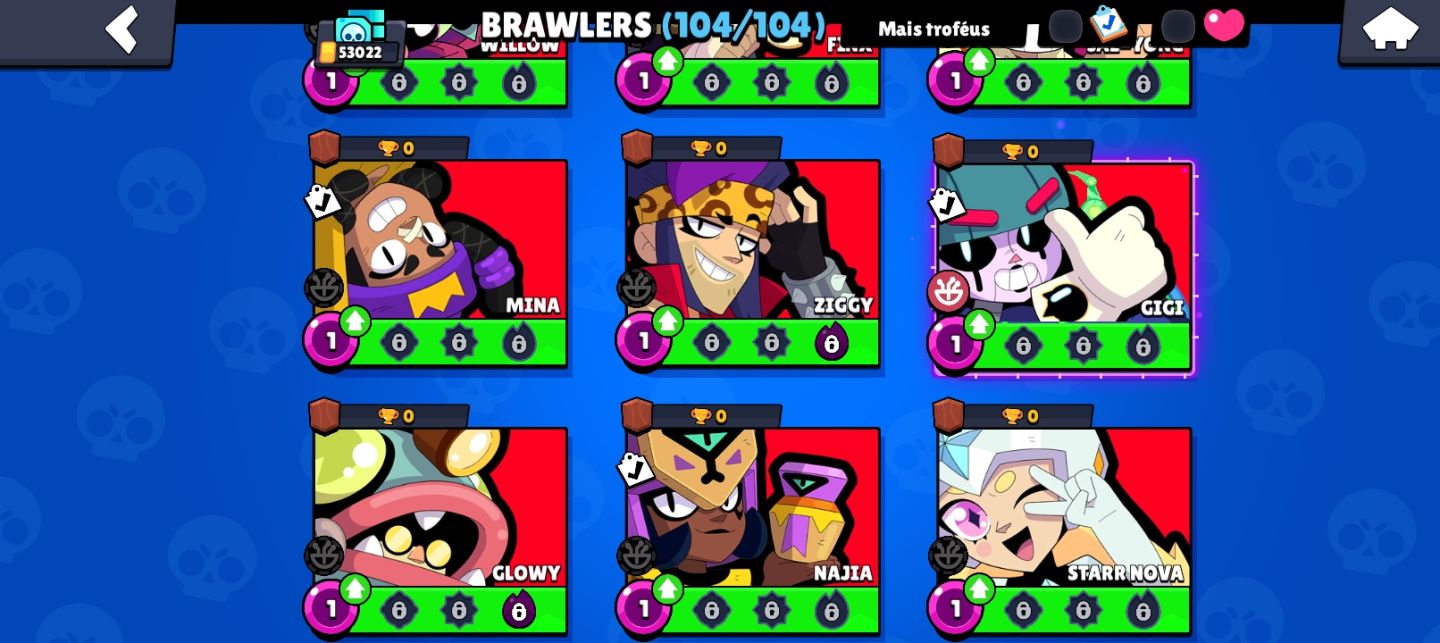 Conta de brawl com 53k de troféus,104 brawlers e skins raras