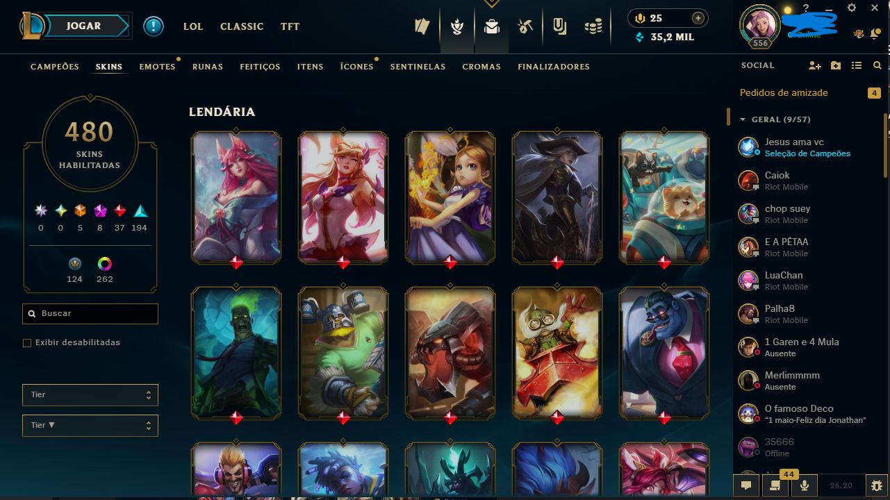 CONTA LEAGUE OF LEGENDS ESMERALDA 1 / 480 SKINS