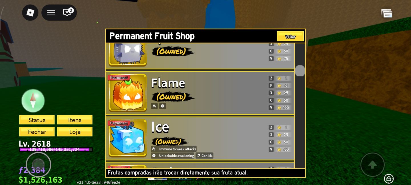 Conta Blox Fruits Quase Full game pass (Skin limited no Roblox Custando 4k!!)