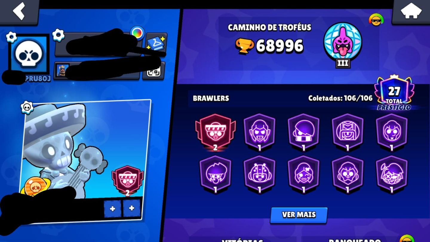 CONTA BRAWL STARS | 106/107 BRAWLERS | 68.996 TROFÉUS | MTS BRAWLERS PDR 11