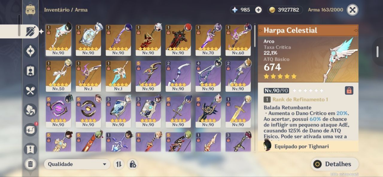 CONTA AR59 COM NEUVILLETTE + C2 RAIDEN + C1 ZHONGLI + ITTO +++