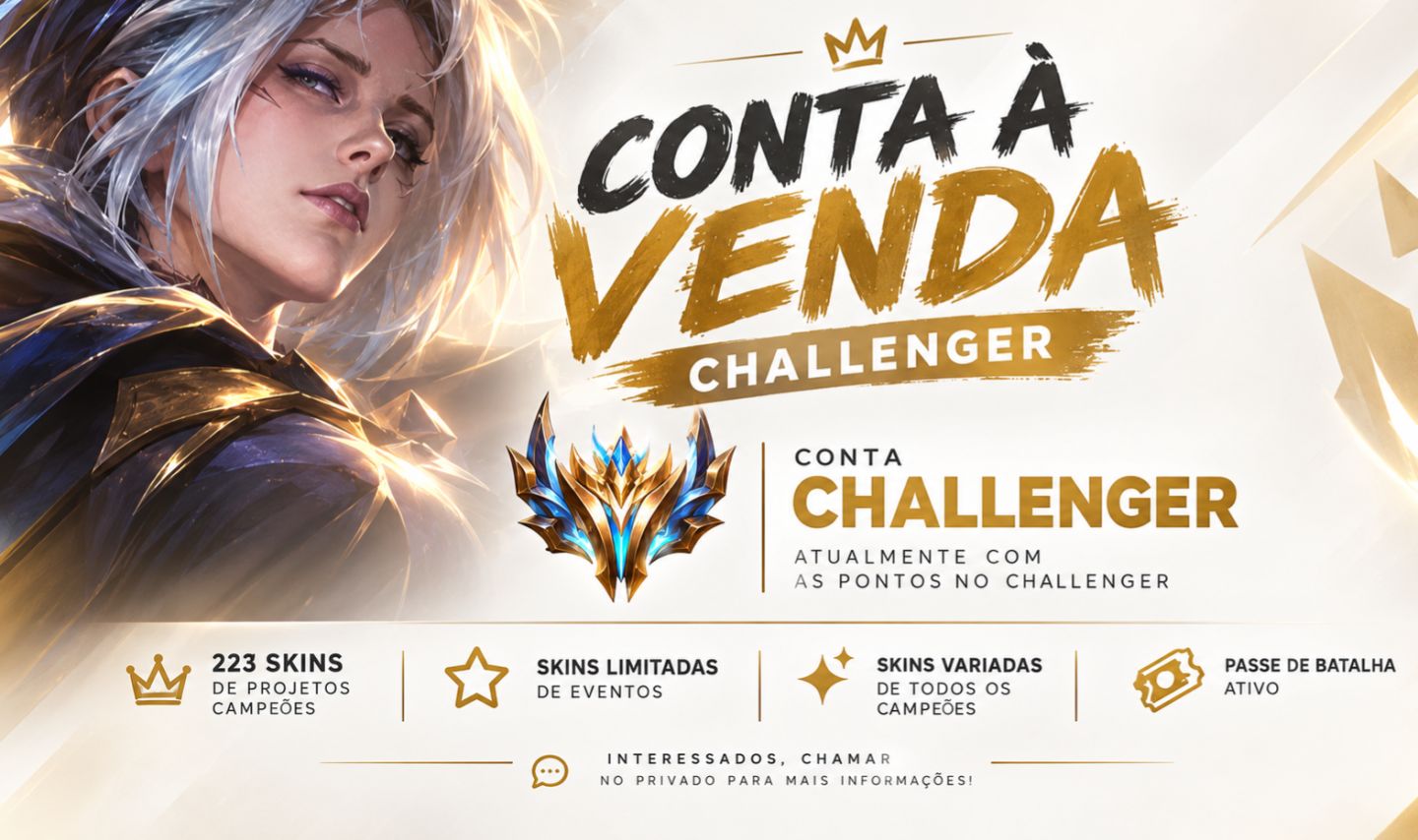 Conta à venda R$550 | 223 skins | Challenger | Passe ativo