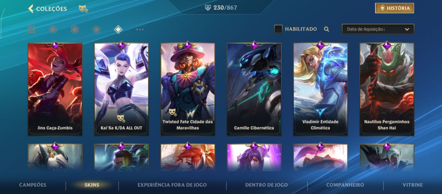 Conta no Wild Rift com 230 skins