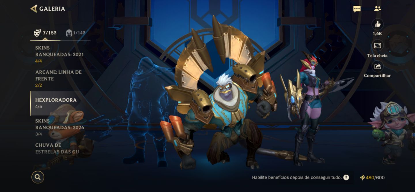 Conta Wild Rift com 125 skins e todas do passe ranked