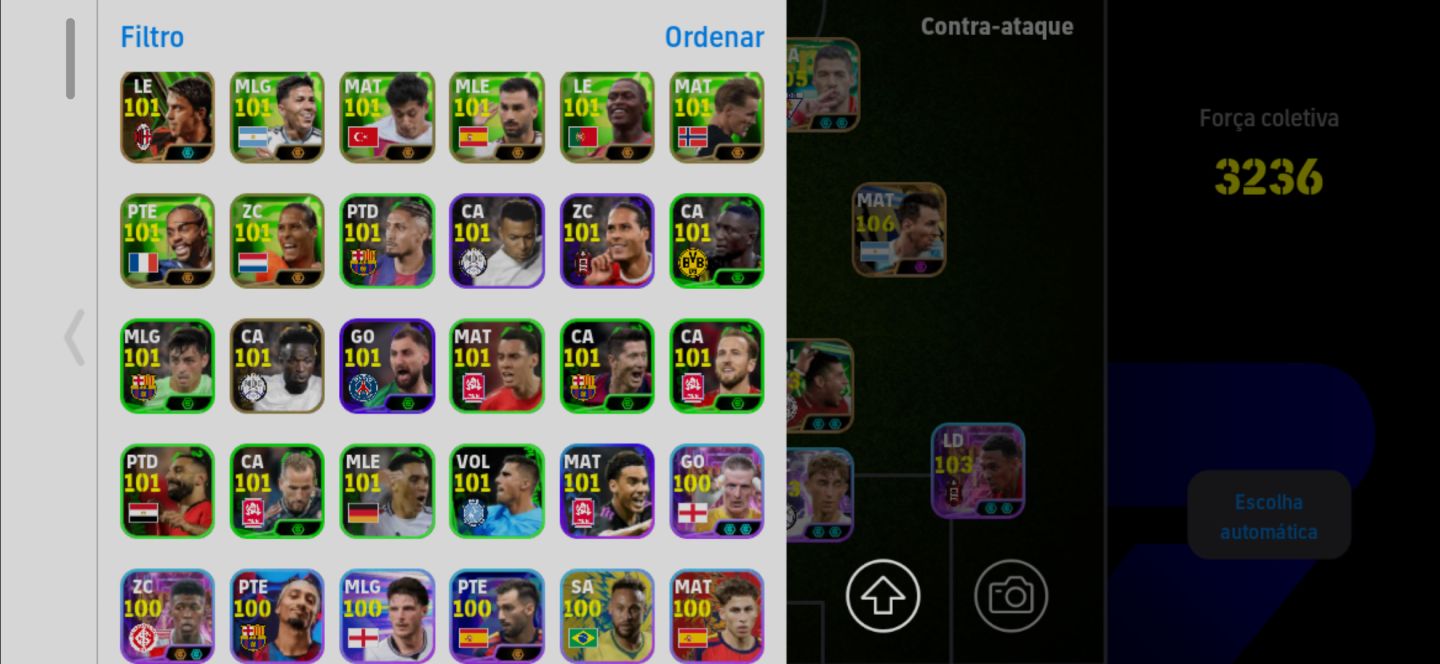 Conta Meta de Efootball Mobile com Messi 2021, Suarez, Cavani, Rivaldo e Mathaus