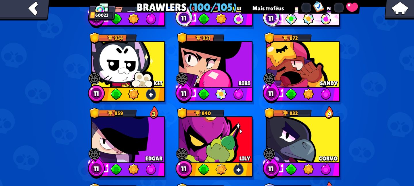 VER DESCRIÇÃO!!!Brawl Stars 60K | 100/105 Brawlers | Gemas e Skins Raras