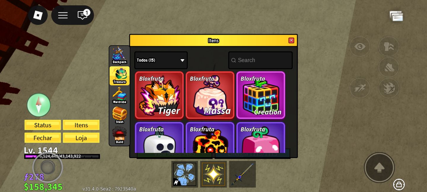 Conta Roblox upada em Bloxfruits com Tiger e Dough no baú