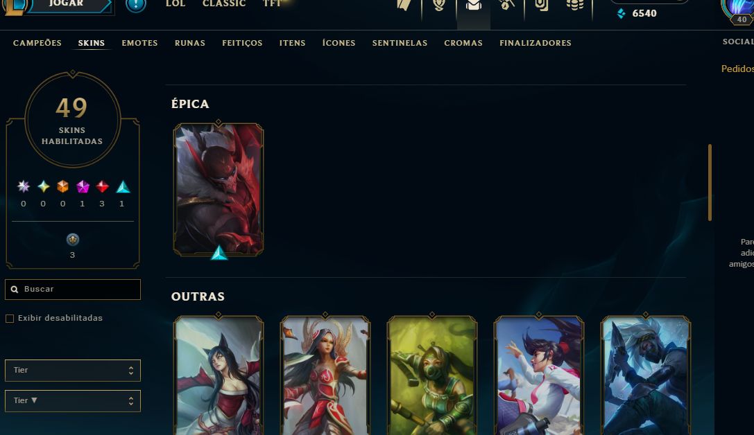 Conta de lol lv 40 c/9 skins